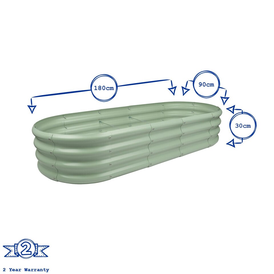 image 1 of Harbour Housewares Rounded Galvanised Steel Raised Garden Bed - 180cm x 90cm - Silver N/A