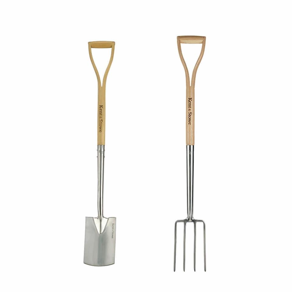 image 1 of Kent & Stowe Border Spade and Fork Duo | Brown | 1 x Fork and 1 x Spade | 2
