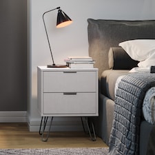 Augusta 2 Drawer Bedside Table - Modern Industrial Style Nightstand for Bedrooms | Grey | Grey | One Size | 1