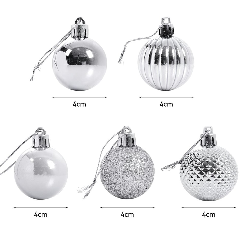 image 1 of Living and Home 36Pcs Xmas Ball Ornament Christmas Tree Deluxe Bauble Set- Silver