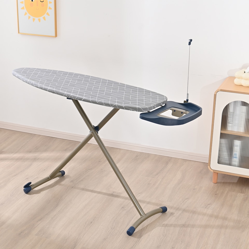 image 1 of Ironing Board with Steam Generator Iron Tray Retractable Iron Rest & Cable Holder Extra Thick Padded Reversible Cover