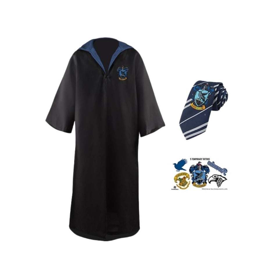 Harry Potter Costume - Ravenclaw Cloak, Tie & Tattoos | Black | S