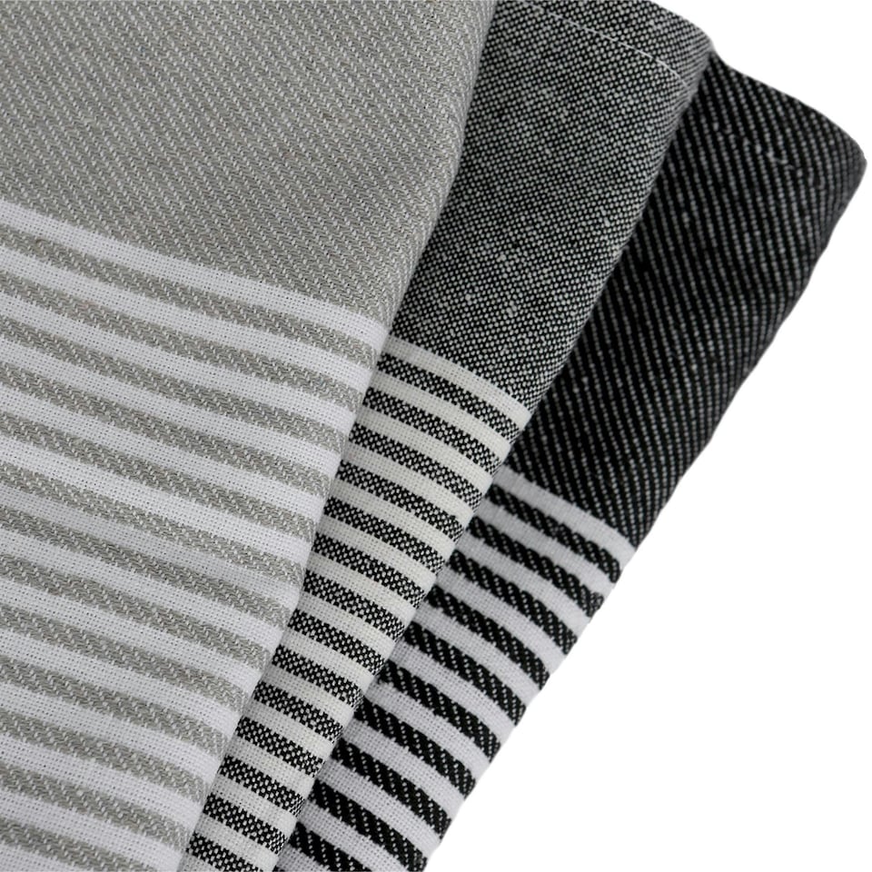 image 1 of Nicola Spring 100% Cotton Kitchen Tea Towels Cleaning Drying Cloth - 70cm x 50cm - Black Pinstripe - Pack of 2