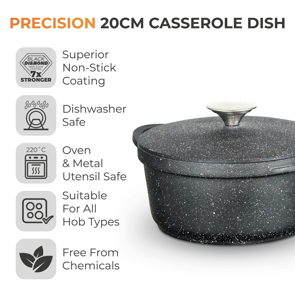 image 1 of Tower 20Cm Casserole With Aluminium Lid Black