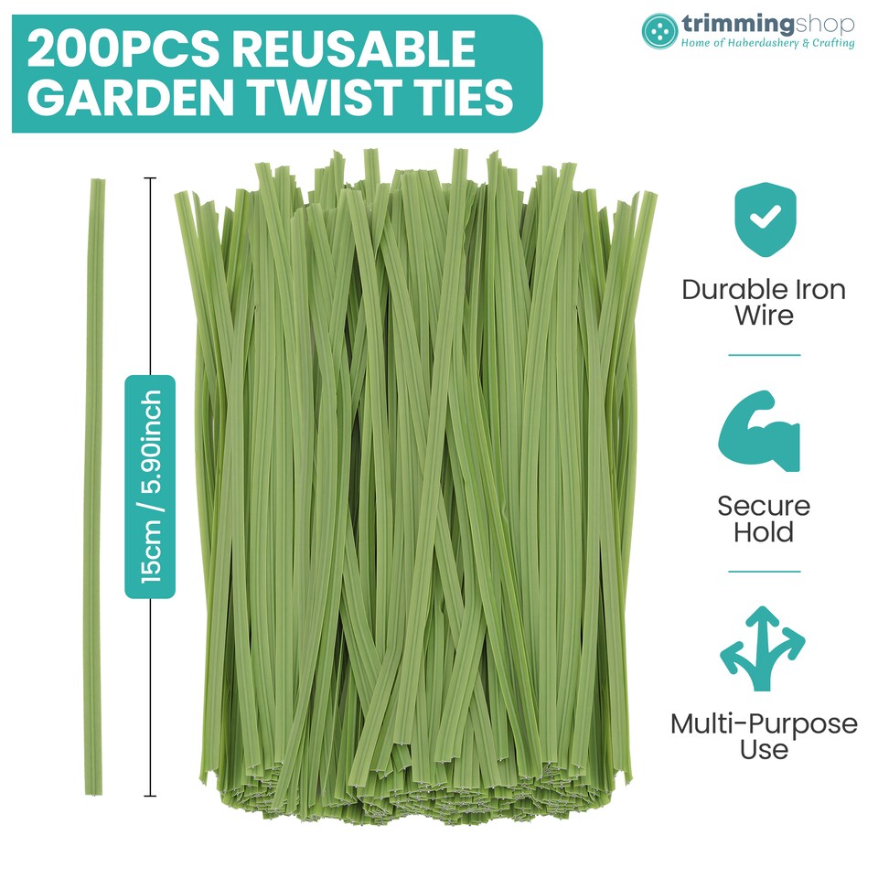 image 1 of 15cm Plastic Twist Ties, Flexible Garden Plant Ties - 200pcs