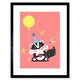 image 1 of Badger Party Hat Balloon Cartoon Kids Bedroom 9x7" Black Framed Wall Art Print