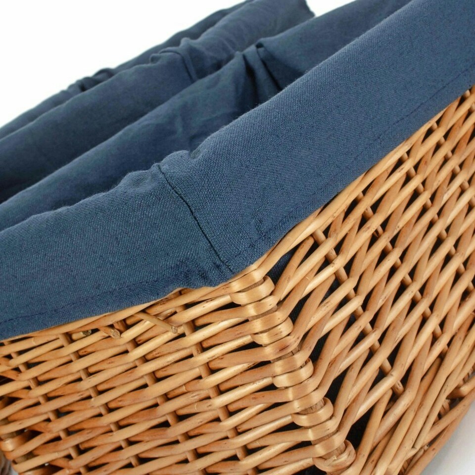 image 1 of Double Steamed Navy Cotton Lined Willow Storage Baskets Blue | S