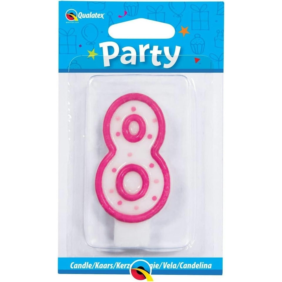 Qualatex Polka Dot 8th Birthday Birthday Candle - Pink - One Size