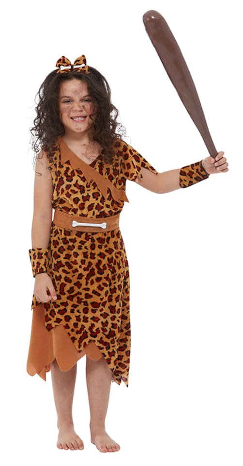 Girls Cavegirl Prehistoric Stone Age Fancy Dress Kids Halloween Costume Medium 7-9 Years