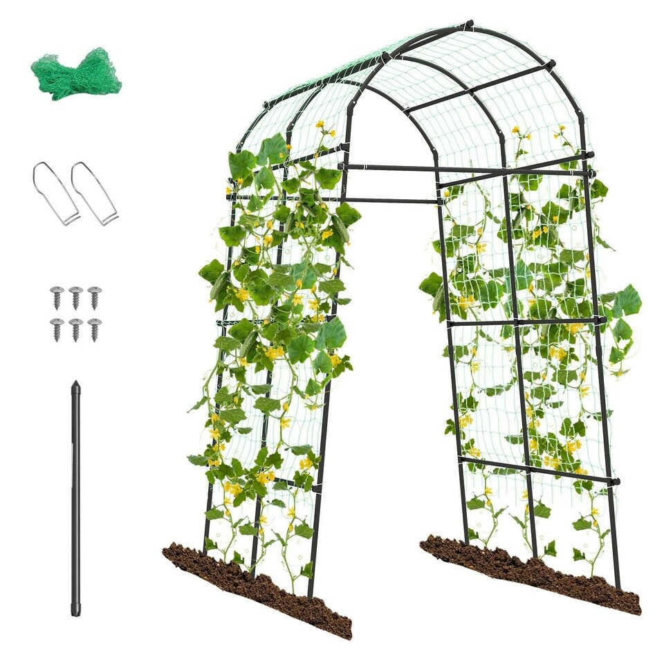 image 1 of COSTWAY 230CM Metal Garden Arch Arbor Climbing Trellis Pergola