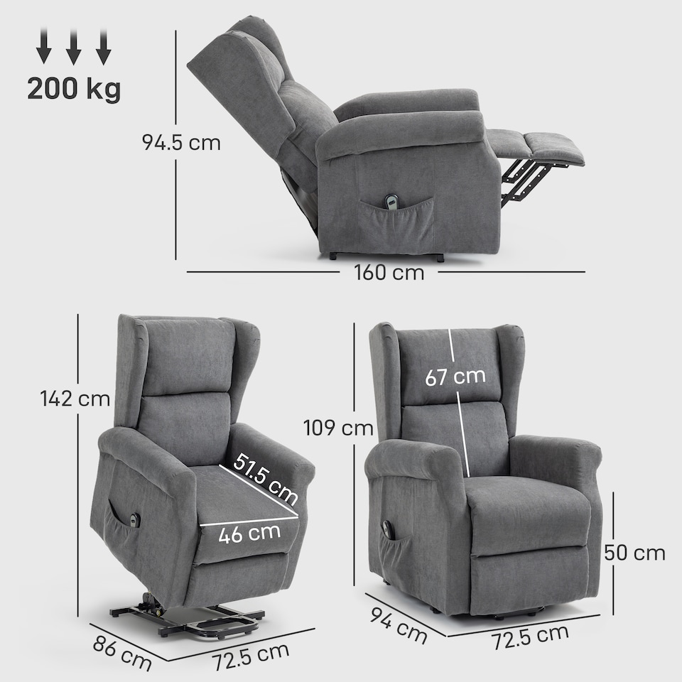 image 1 of HOMCOM Power Lift Chair, Fabric Recliner Armchair w/ Remote Charcoal Grey | Grey