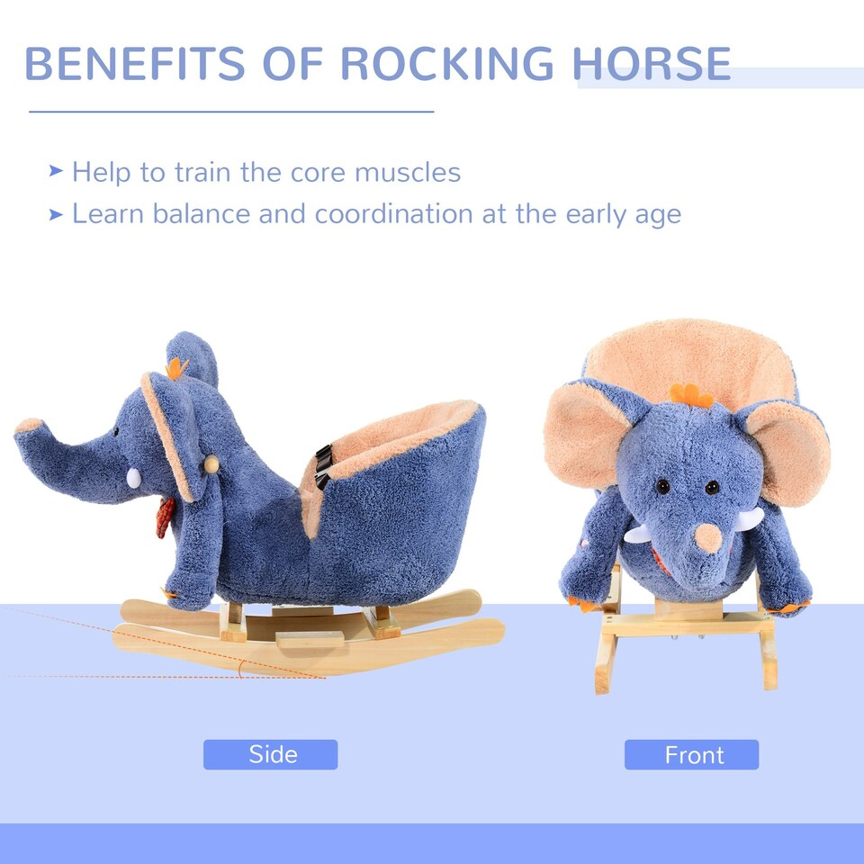 image 1 of HOMCOM Rocking Horse Ride on Toy Seat Belt Safety Toddler Elephant Music