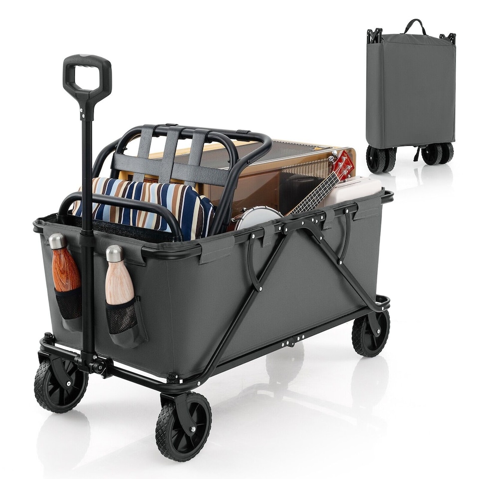 image 1 of COSTWAY Collapsible Foldable Wagon Heavy-Duty Wagon Cart w/ Adjustable Handlebar