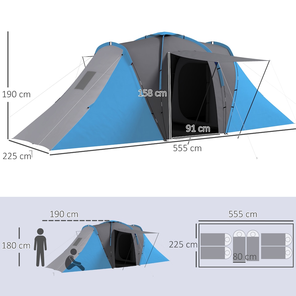 image 1 of Outsunny 4-6 Man Camping Tent with 2 Bedroom and Living Area