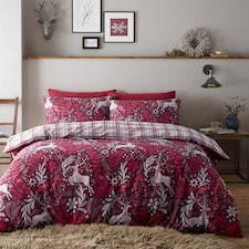 Winter Stags Christmas Red Duvet Cover Set | Red | Burgundy | Single