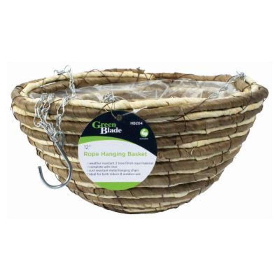 image 1 of Green Blade Rope Hanging Basket - 30cm - Planter Flower Pot Plant Pot Hanger | Brown | Brown