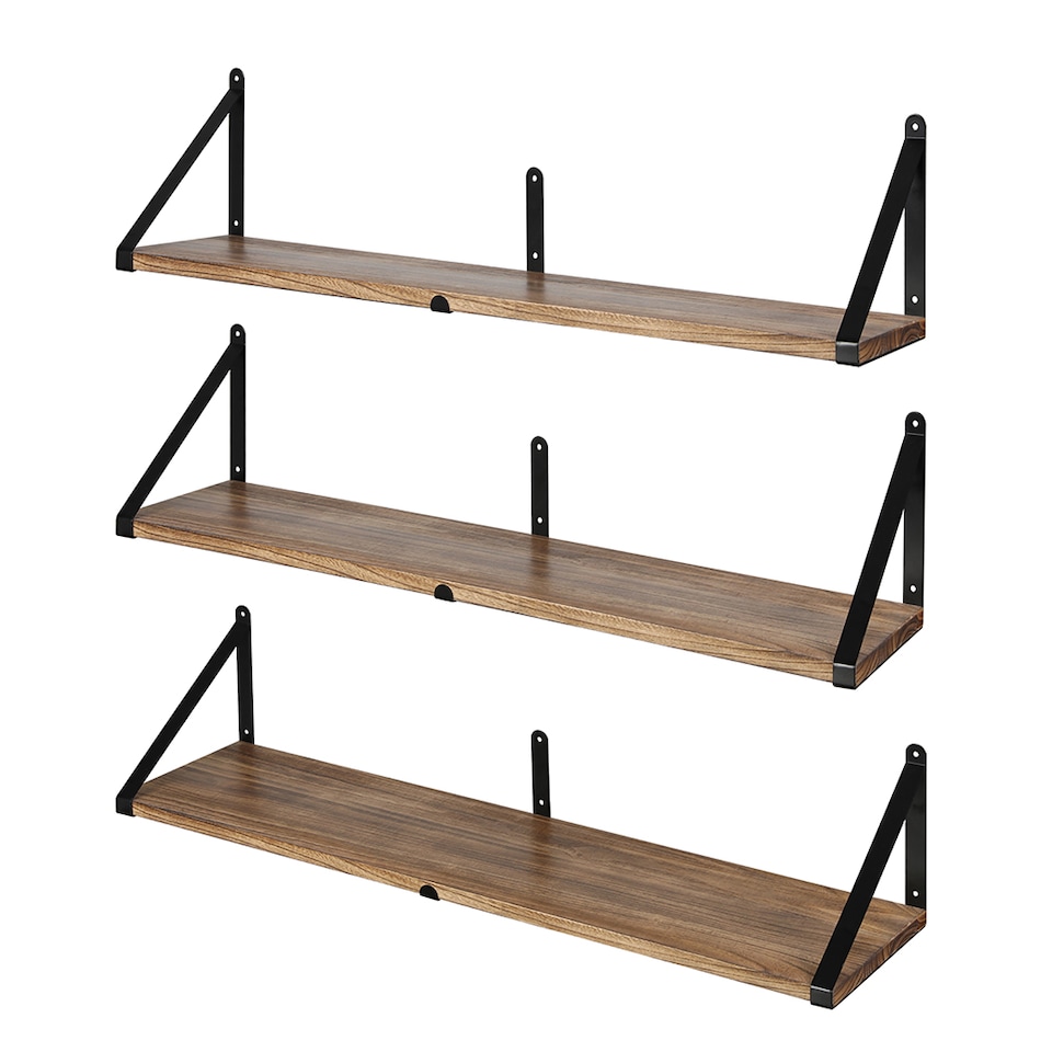 image 1 of Levede Floating Shelves Wall Mounted Book Shelves for Wall Set of 3 Natural