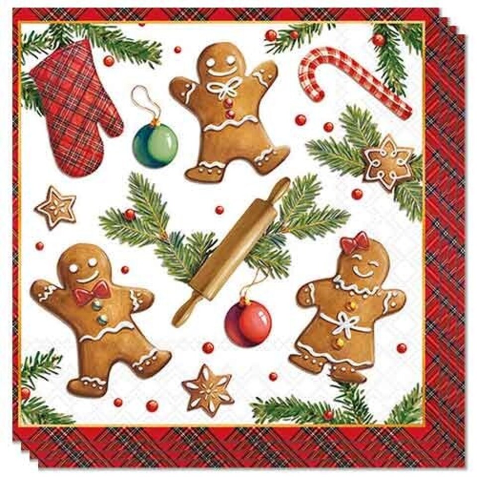 Gingerbread Cookies Christmas Paper Luncheon Napkins 3 Ply 33cm - Pack of 20 | Multi