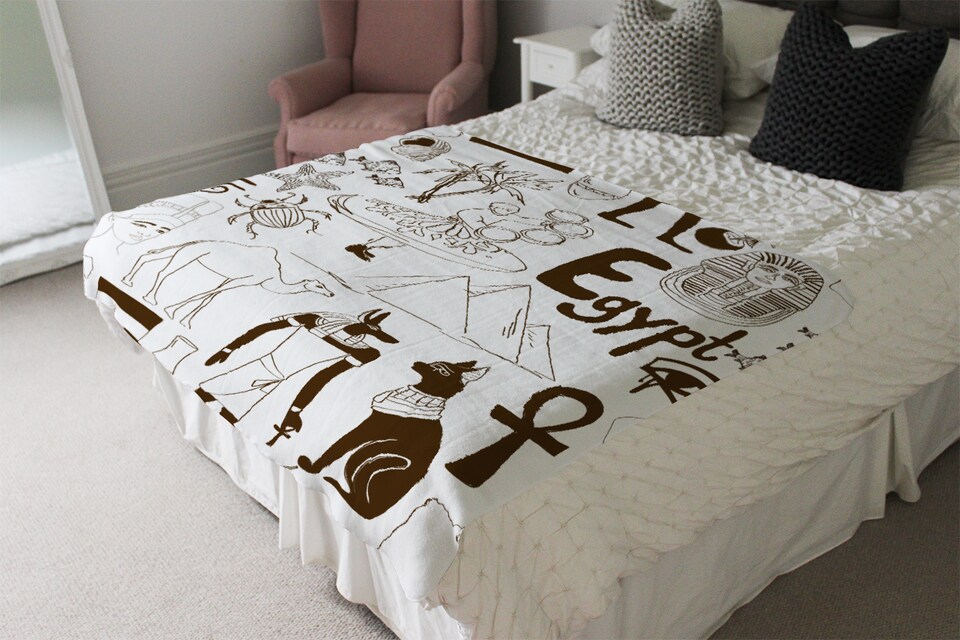 image 1 of Hand Drawn Sketch Egypt Blanket | Multi