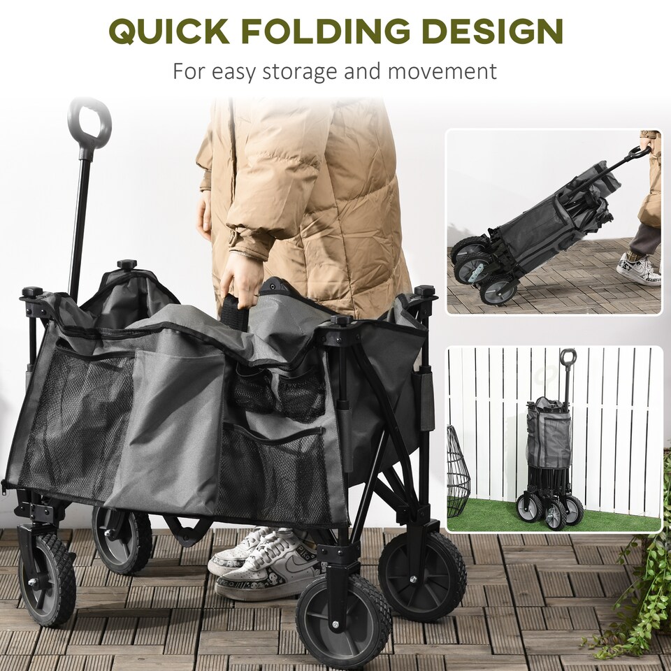 image 1 of Outsunny Folding Wagon Garden Cart Collapsible Camping Trolley for Outdoor