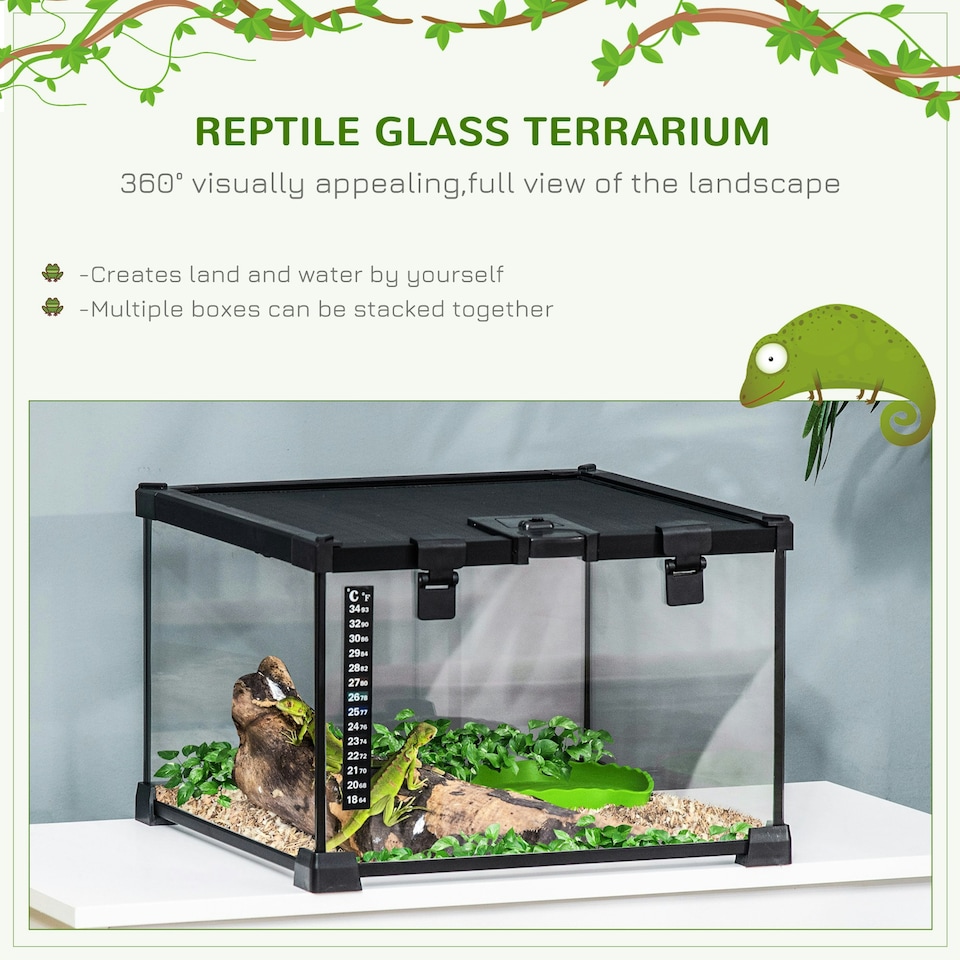 image 1 of PawHut Glass Reptile Terrarium Habitats for Lizards, Frogs, Snake 30 x 30 x 20cm
