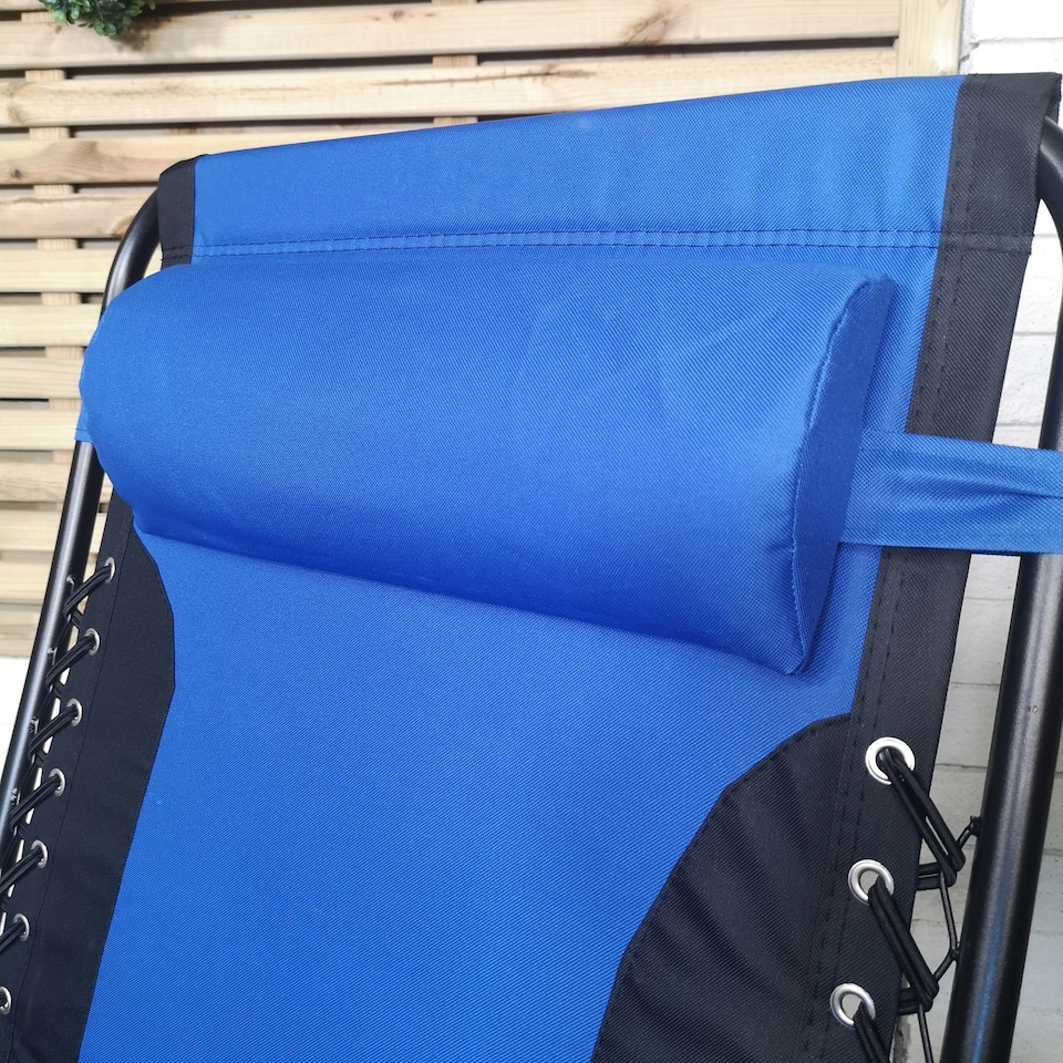 image 1 of Set of 2 Luxury Padded Multi Position Zero Gravity Garden Relaxer Chair Lounger in Blue & Black