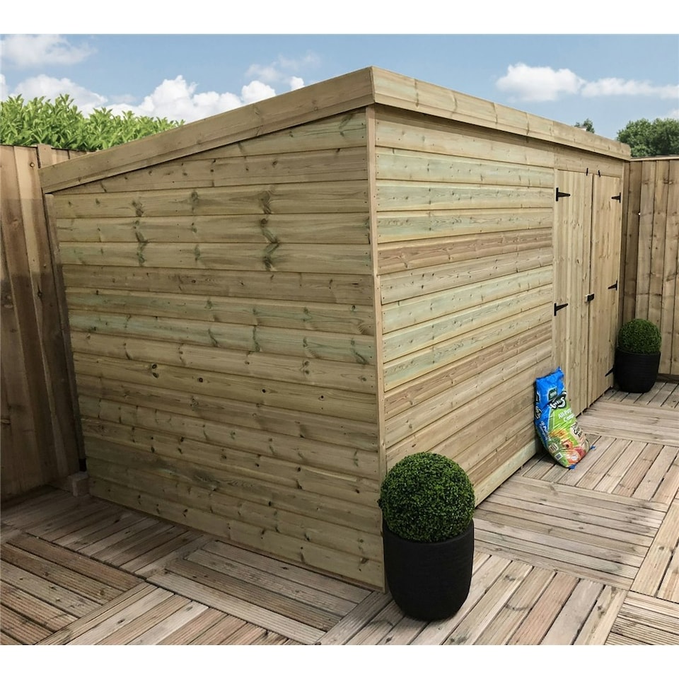 image 1 of 14 x 8 WINDOWLESS Garden Shed Pressure Treated T&G PENT Wooden Garden Shed + Double Doors (14' x 8' / 14ft x 8ft) (14x8)