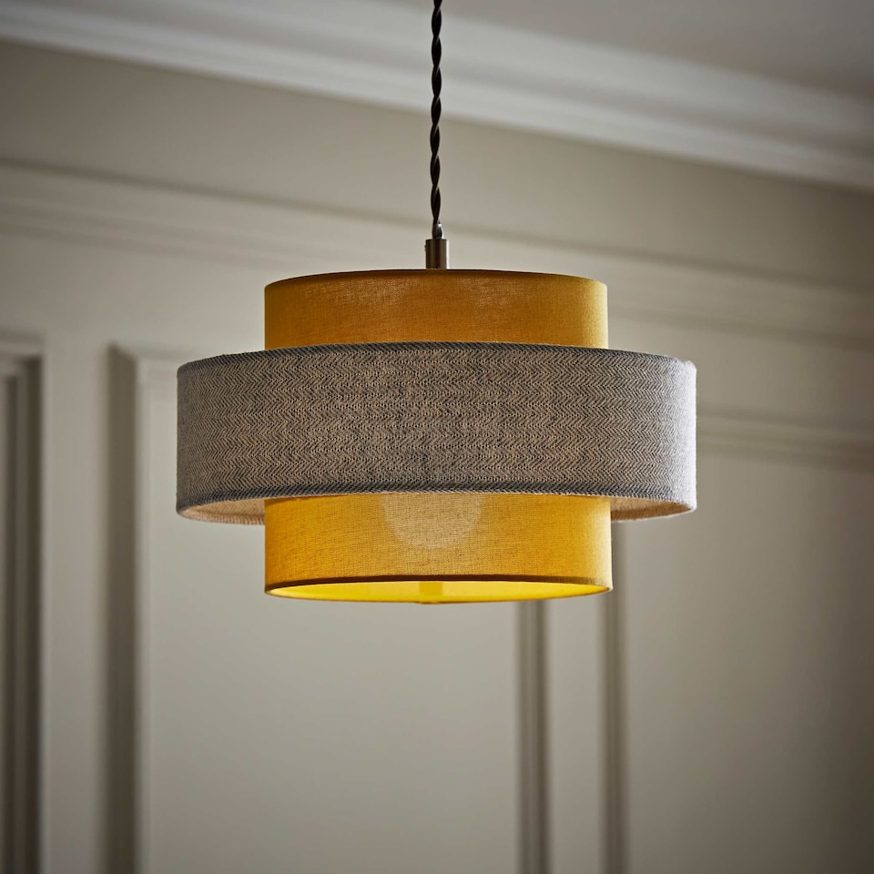 image 1 of ValueLights Mustard and Grey Herringbone Modern Ceiling Pendant Shade