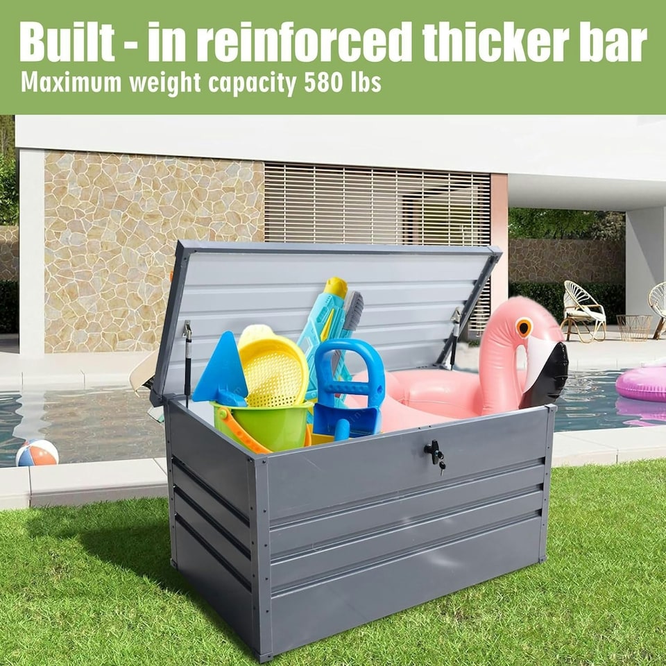 image 1 of Alivio Outdoor Metal and UV Protection Waterproof Storage Box for Garden Patio Grey