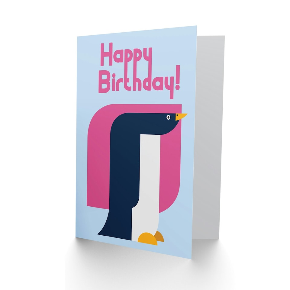 image 1 of Geometric Penguin Retro Birthday Card