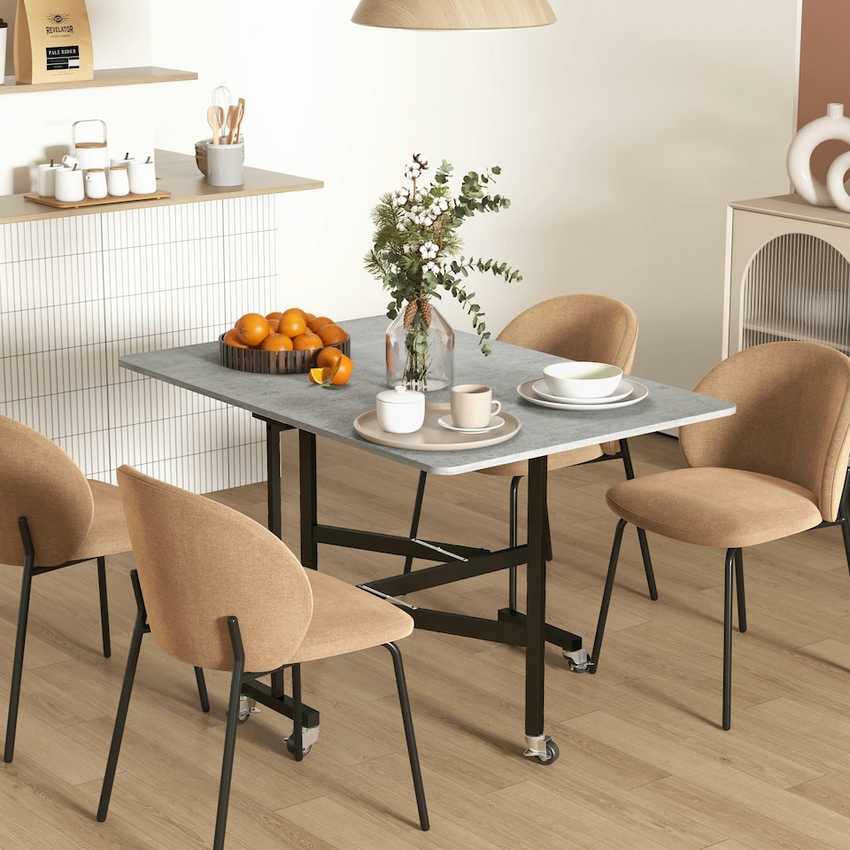 image 1 of HOMCOM Drop Leaf Table with Wheels Folding Dining Table for Small Spaces, Grey