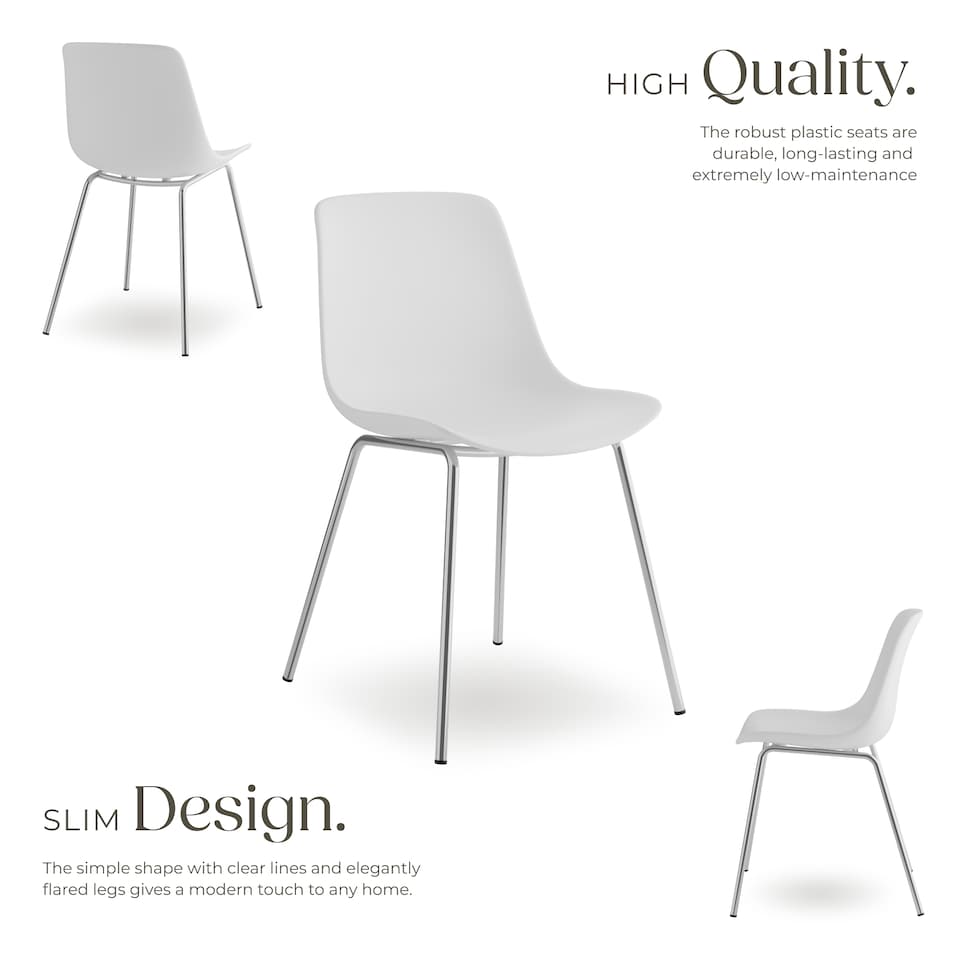 image 1 of Dining Chair Mave - large plastic seat, ergonomic, high backrest, 120 kg load capacity | White | white/chrome | 4