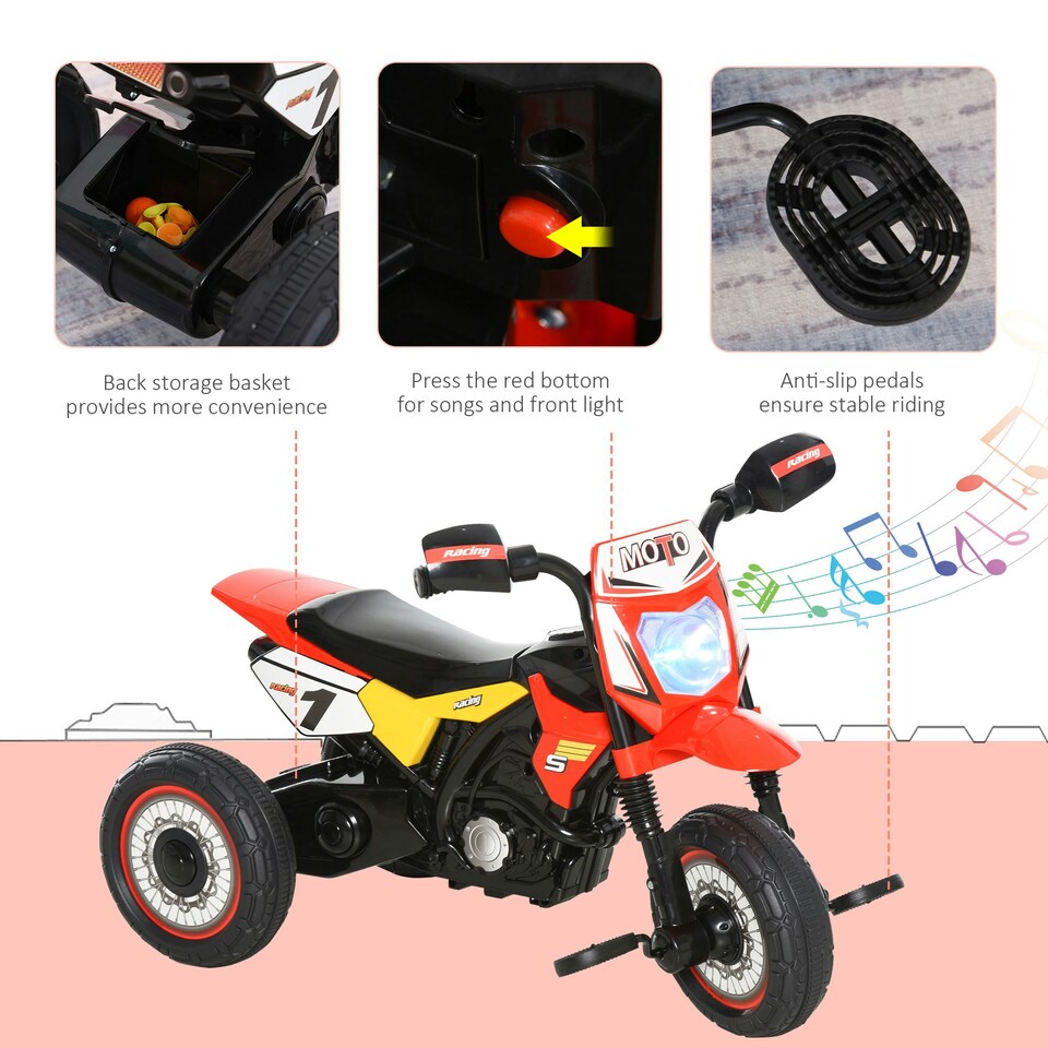 image 1 of HOMCOM Toddler Pedal Tricycle Ride-On Learning Music Lights 18-36 Months Red