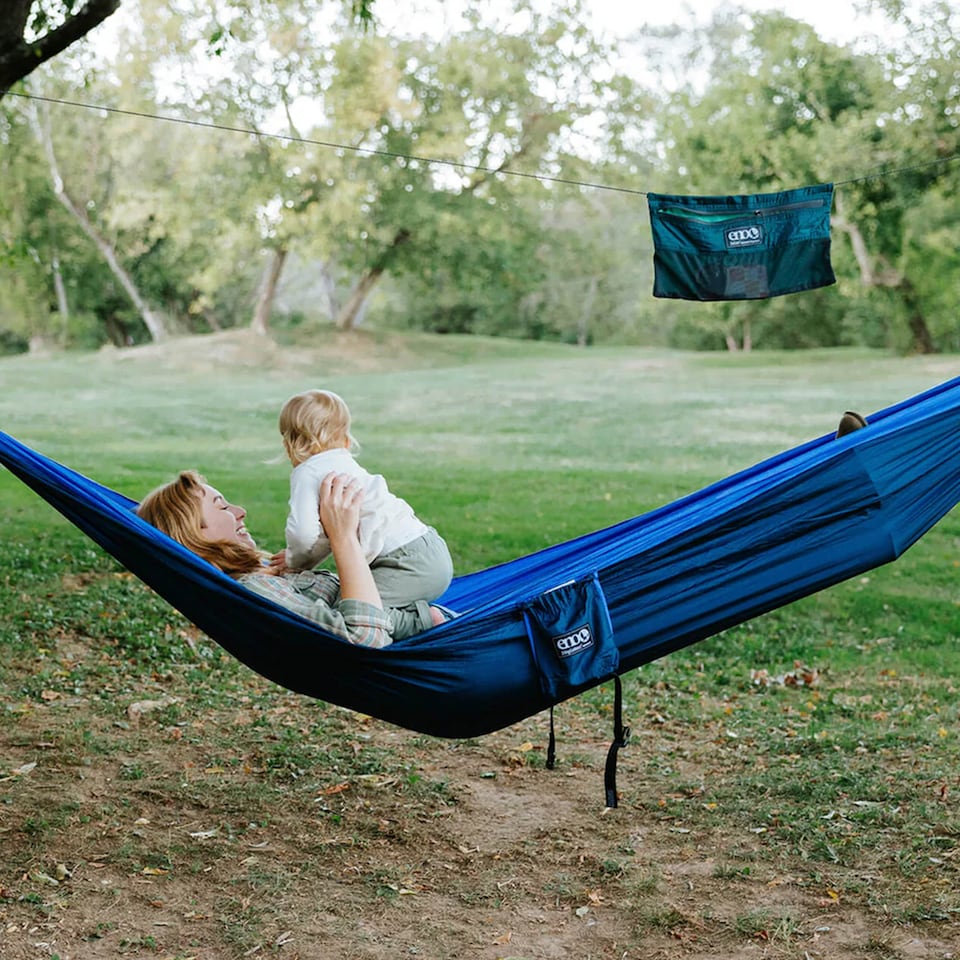 image 1 of SingleNest Hammock - Lightweight Durable Portable Camping Hammock | Blue | Navy