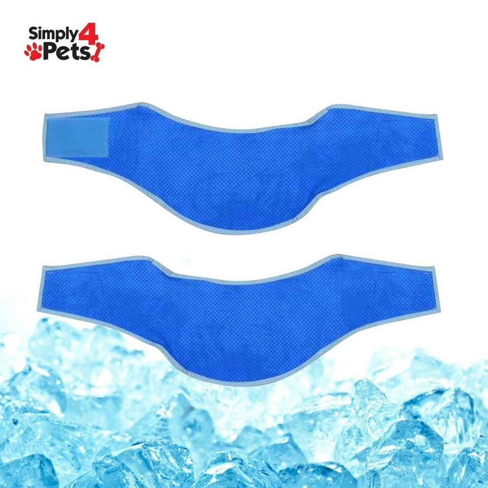 image 1 of Dog Cat Puppy Cooling Bandana Pet Cooler Ice Cool Scarf Collar Relief Med. Large Blue | L
