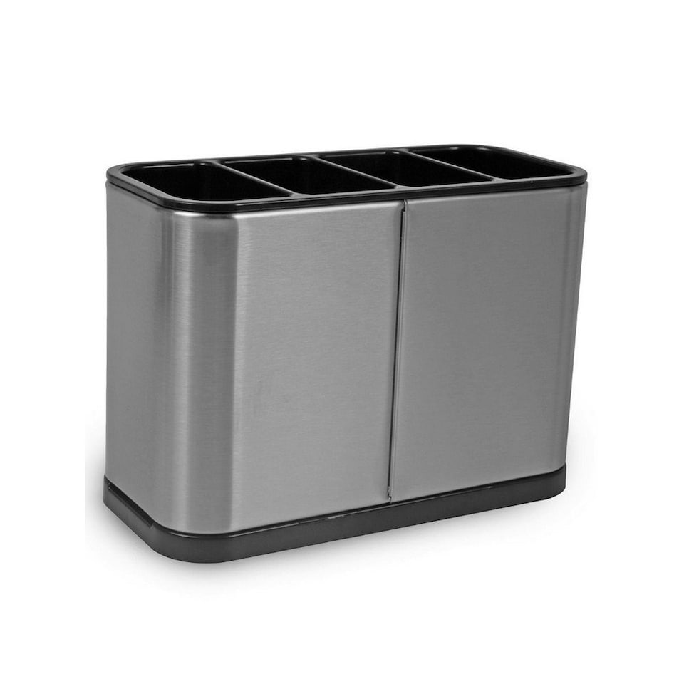 image 1 of Stainless Steel Kitchen Utensils Caddy - Silver/Black - 18cm x 13cm x 8.5cm