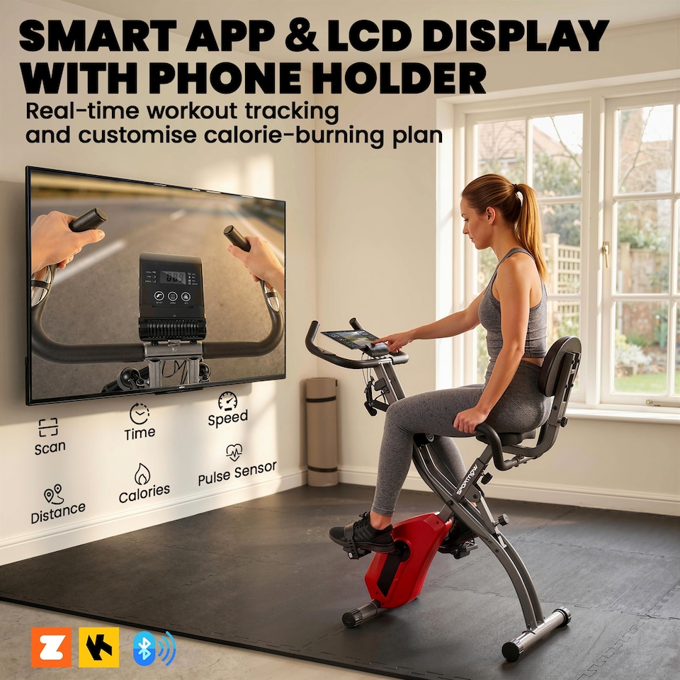 image 1 of SPORTNOW Folding Exercise Bike with Resistance Bands