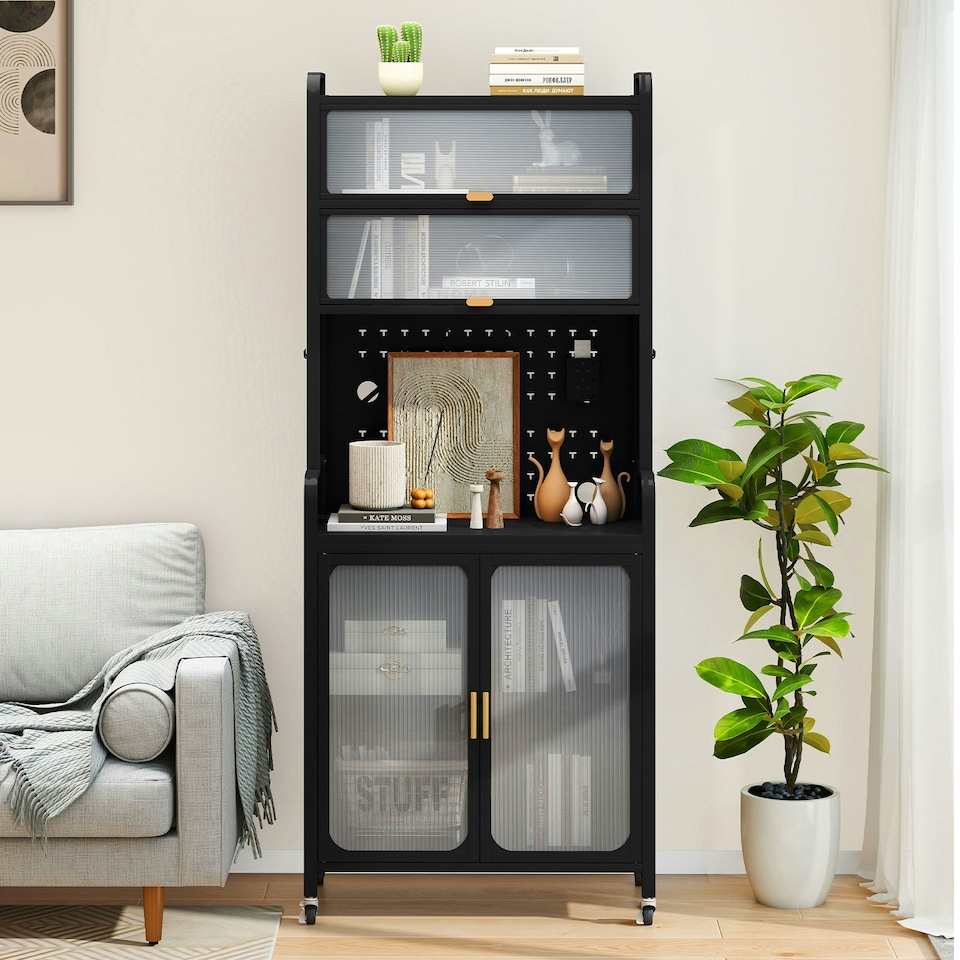 image 1 of COSTWAY Kitchen Pantry Storage Cabinet with Large Countertop Black