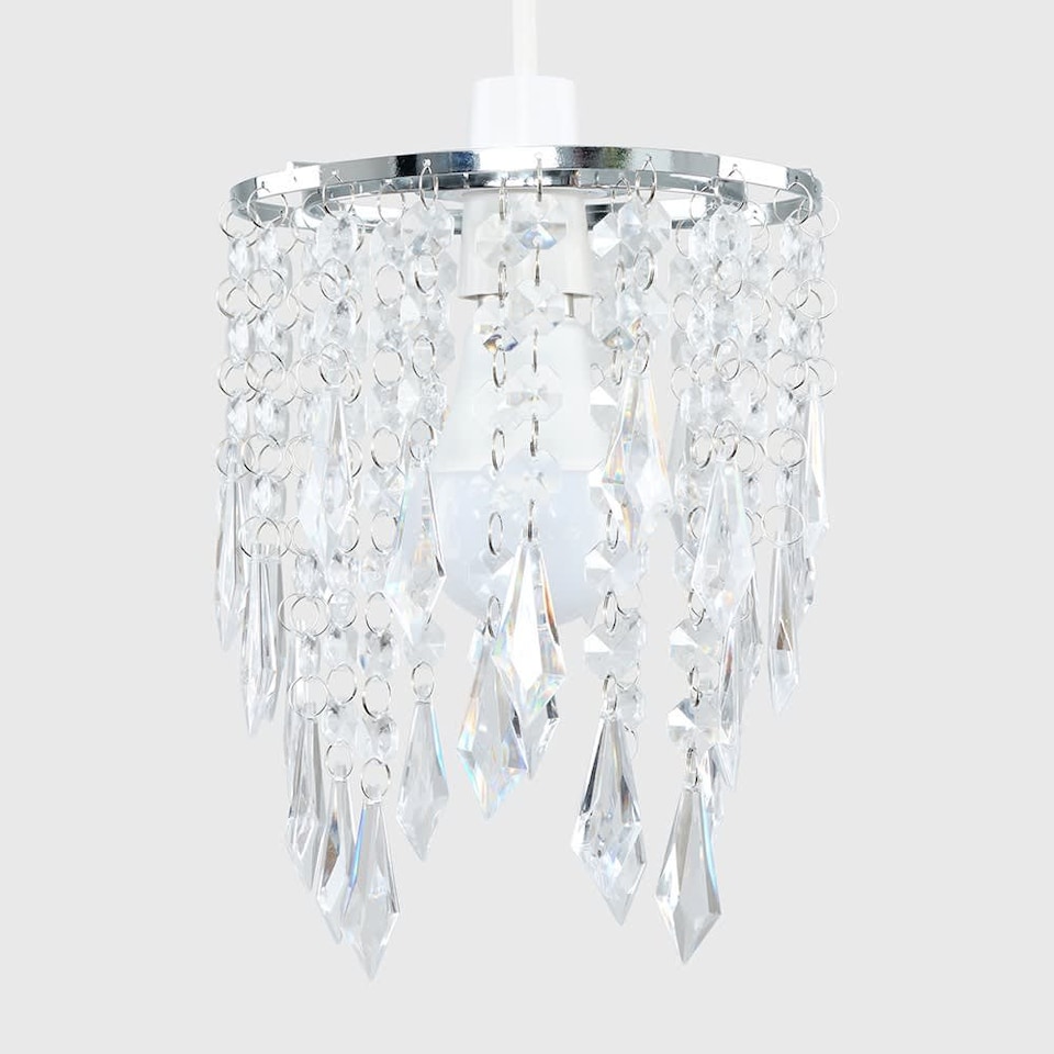 image 1 of ValueLights Pair Silver Ceiling Shade Acrylic Crystal Droplets | Chrome