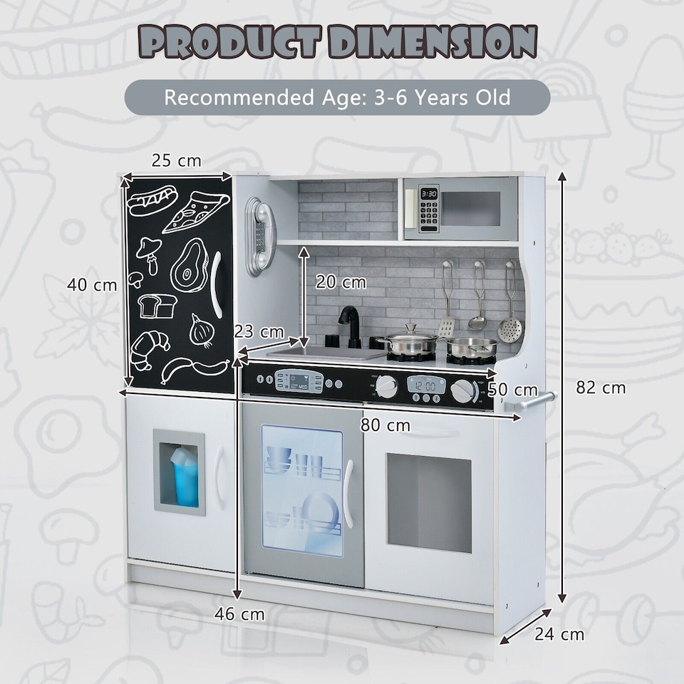 image 1 of COSTWAY Wooden Play Kitchen Kids Pretend Play Toy w/ Microwave Ice Make