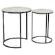 image 1 of 2Pc Round Nesting Stackable Sofa Side Bedside End Table Set Wood Top Metal Legs | Multi | White Marble Top with Black Legs