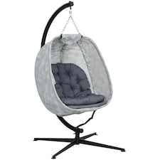 Outsunny Hanging Egg Chair Outdoor Indoor Swing Chair, Folding Basket Grey