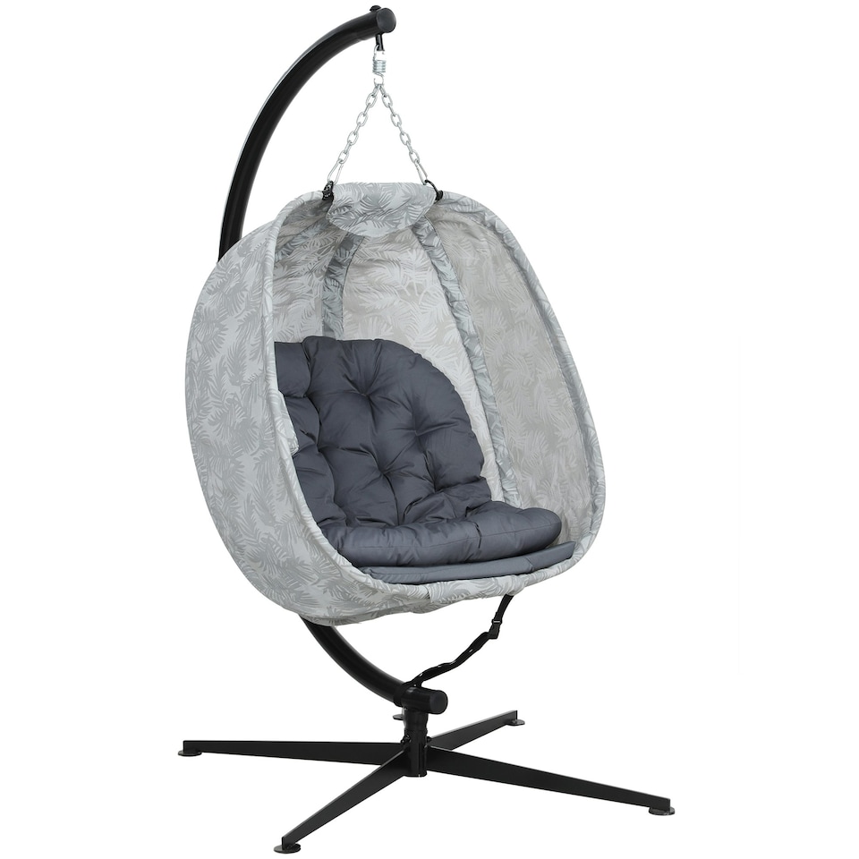 image 1 of Outsunny Hanging Egg Chair Outdoor Indoor Swing Chair, Folding Basket Grey