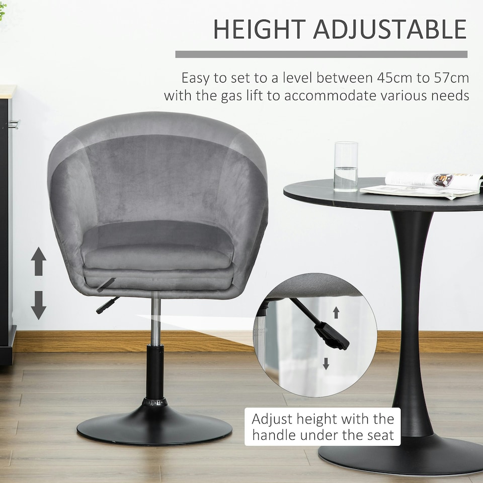 image 1 of HOMCOM Swivel Bar Stool Fabric Dining Chair Dressing Stool Tub Seat Grey