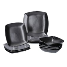 Creative Tops Raven 12 Piece Black Stoneware Square Dinner Set
