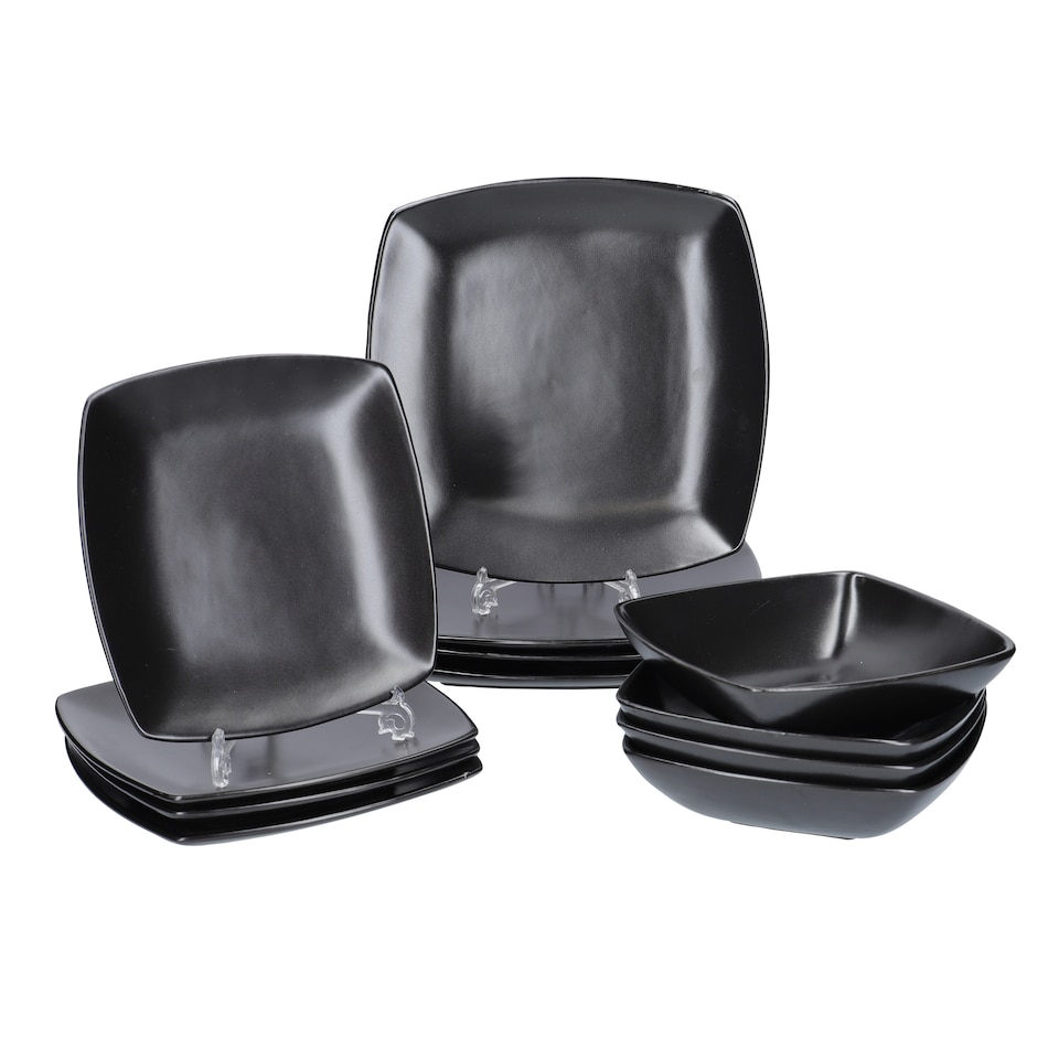 image 1 of Creative Tops Raven 12 Piece Black Stoneware Square Dinner Set