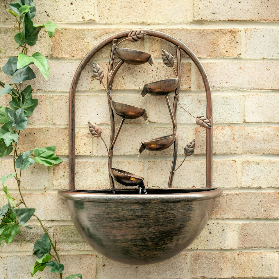 image 1 of Primrose Olso Cascading Leaf Wall-Mounted Water Feature with Lights 55cm