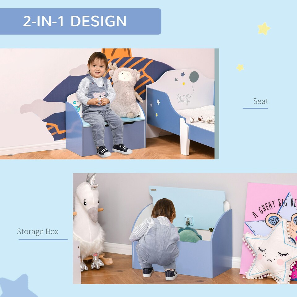 image 1 of HOMCOM Kids Wooden Toy Box Children Storage Chest Bench Organiser Bedroom Blue