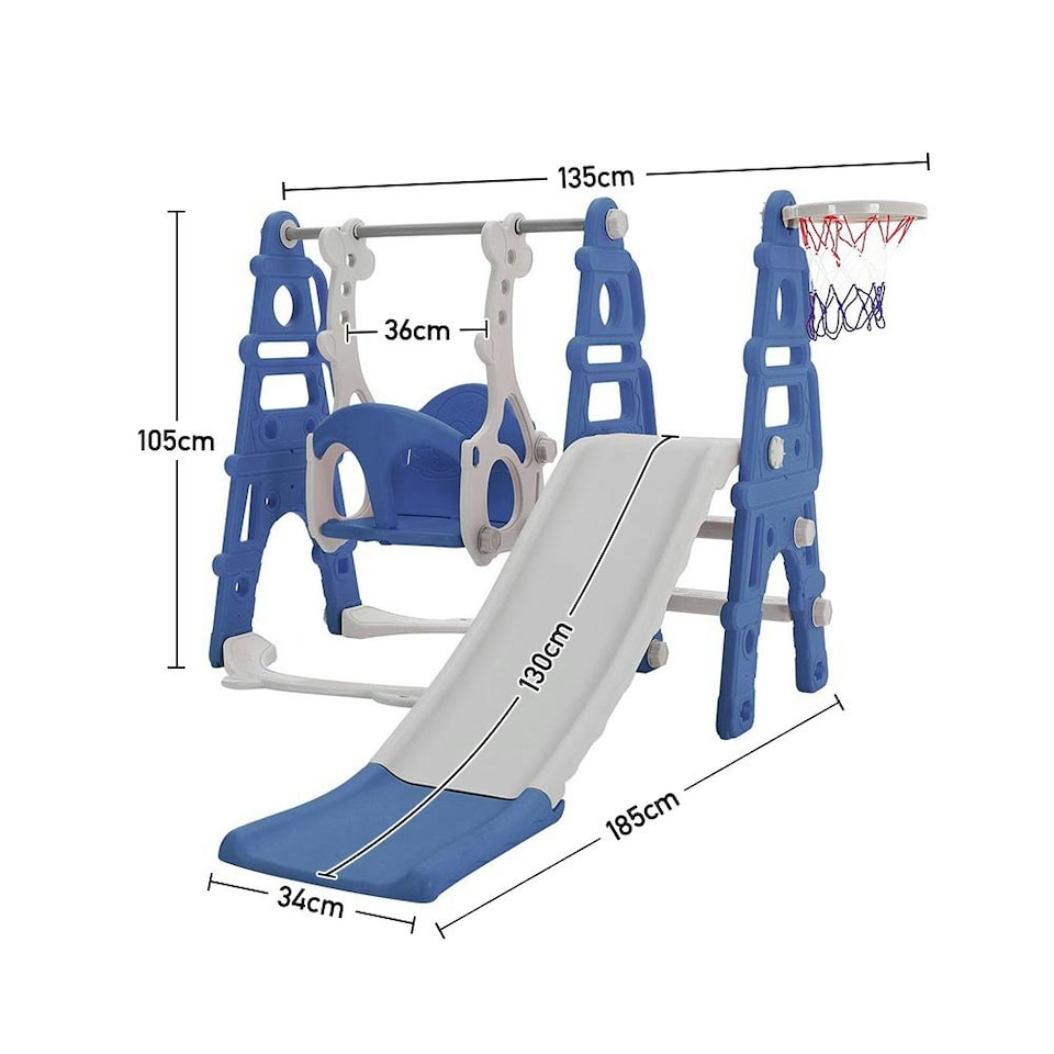 image 1 of Living and Home Kids Toddler Swing and Slide Set with Basketball Hoop and Climbing Ladder