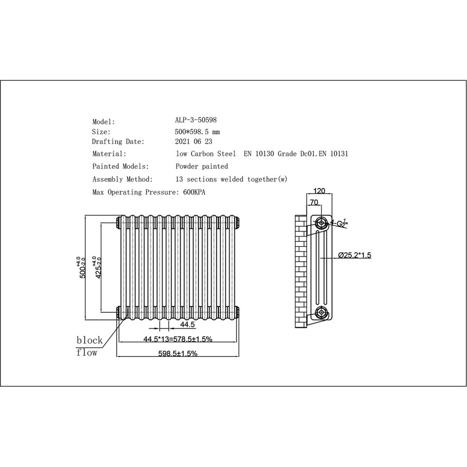 image 1 of Alpha - Anthracite Column Radiator H500mm x W599mm 3 Column